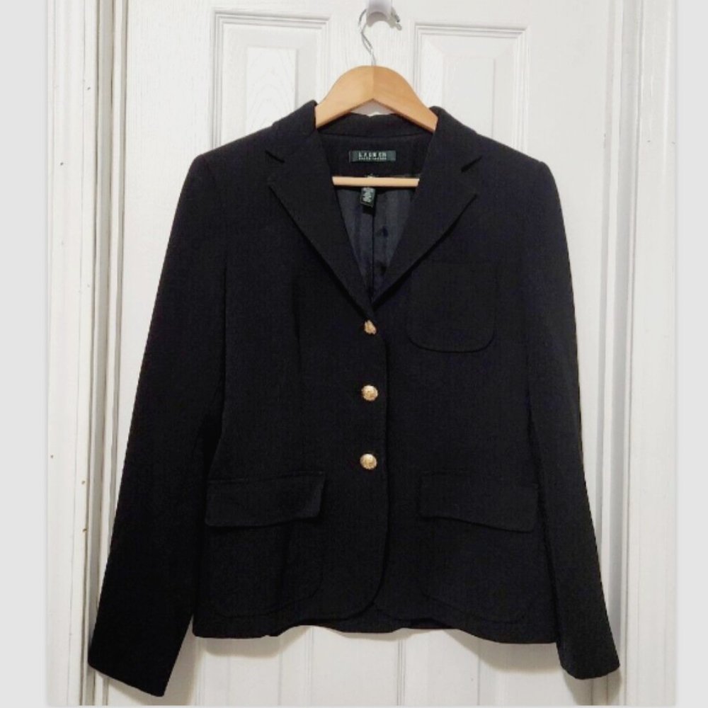 Vtg LRL Ralph LAUREN Wool Blazer Jacket Gold buttons